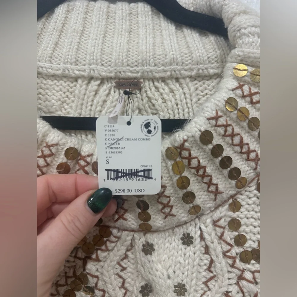 NWT Free People Gilded Cable Embellished Sweater size Small